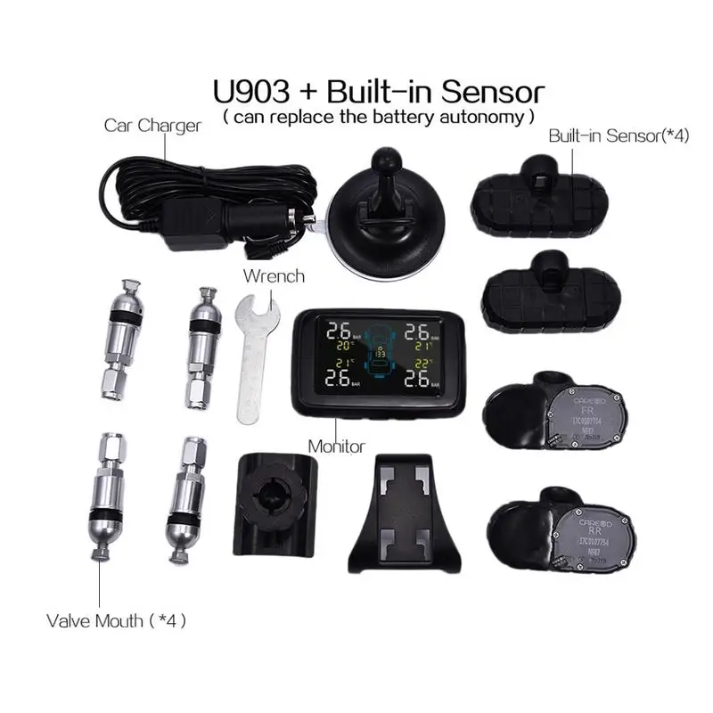 CAREUD U901 Car Wireless TPMS Tire Pressure Monitoring System with 4 External Sensors LCD Display | Автомобили и мотоциклы