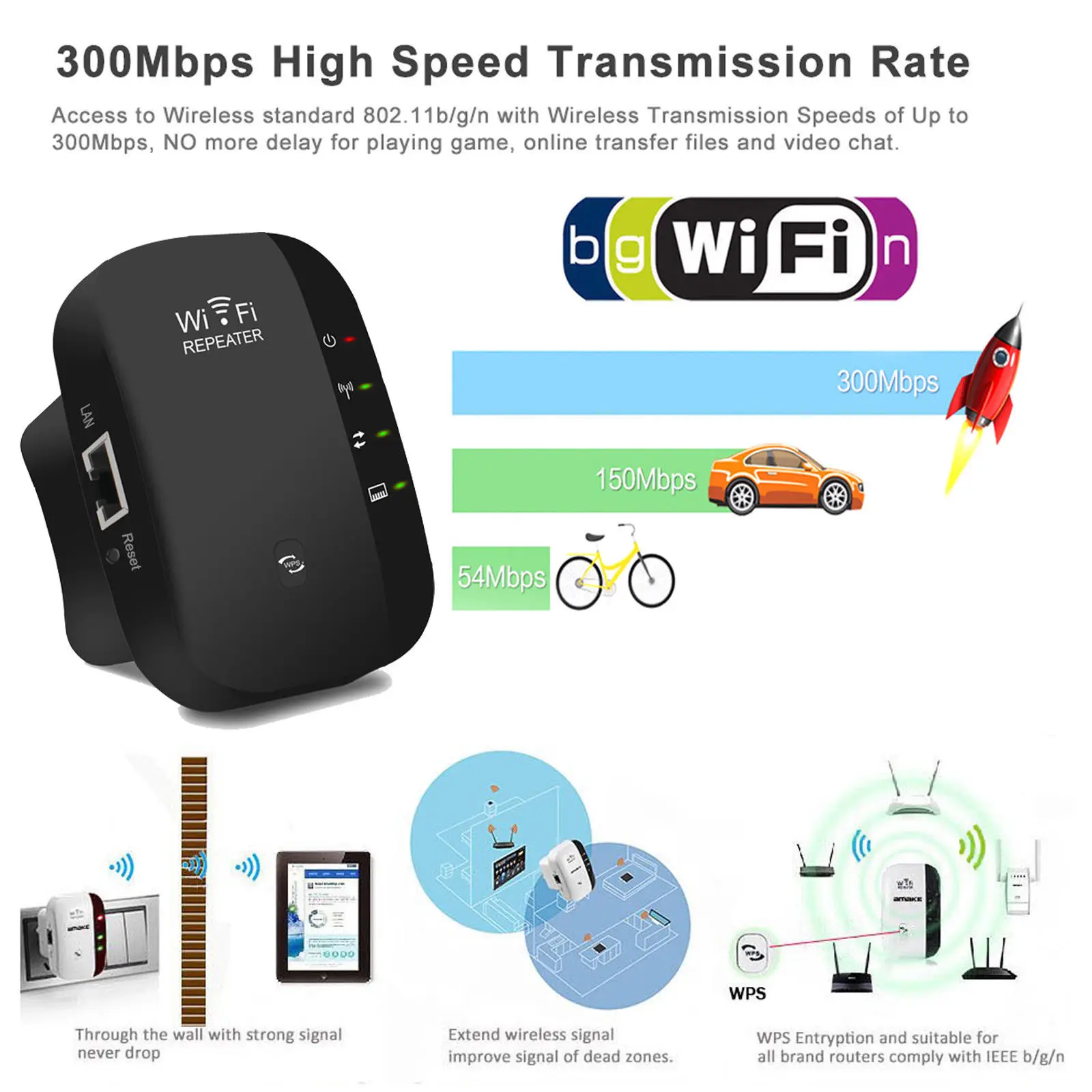 Wi-Fi ретранслятор/маршрутизатор/точка доступа AP 300 Мбит/с усилитель сигнала