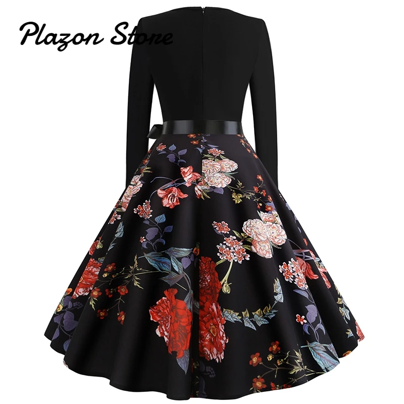 Vestido Цветочные женские миди винтажные Расклешенные платья 3/4 рукава с высокой
