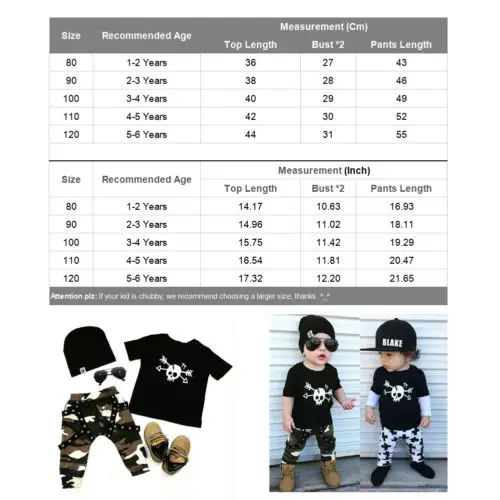 New Spring Summer -Toddler Kids Baby Boy Outfit Clothes Skull Print Short Sleeve T-shirt Tops+Long Pants Cotton Set 1-6T | Детская