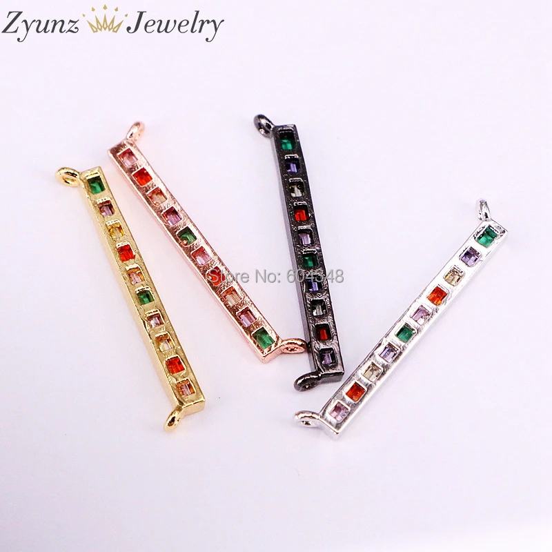 10PCS ZYZ338-0367 New Jewelry Rainbow Bar Pendant with Chain Necklace Micro Paved Tiny CZ Crystal | Украшения и аксессуары