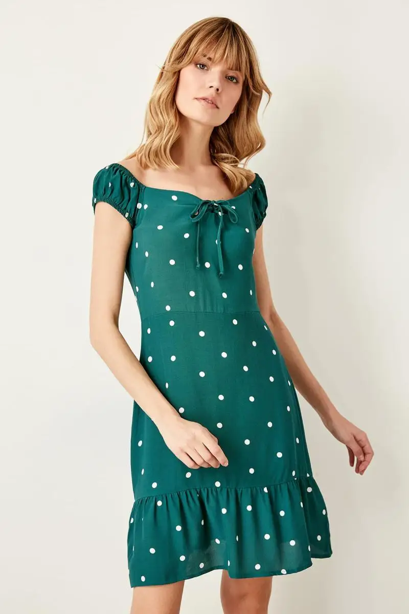 Trendyol зеленое платье в горошек TWOSS19YD0041|Женские платья| |