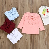 kids girls autumn toddler bow tie shirt clothes tops long sleeve peter pan collar solid pullover t shirts tops kids clothes