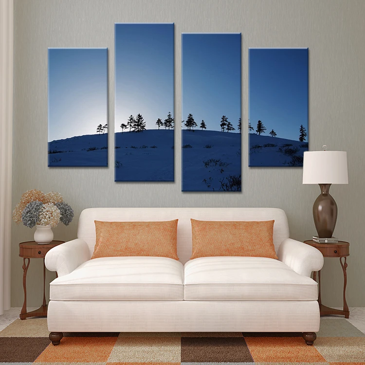 Хит продаж 4 панели несколько деревьев на горных зимних стеновых рисунках