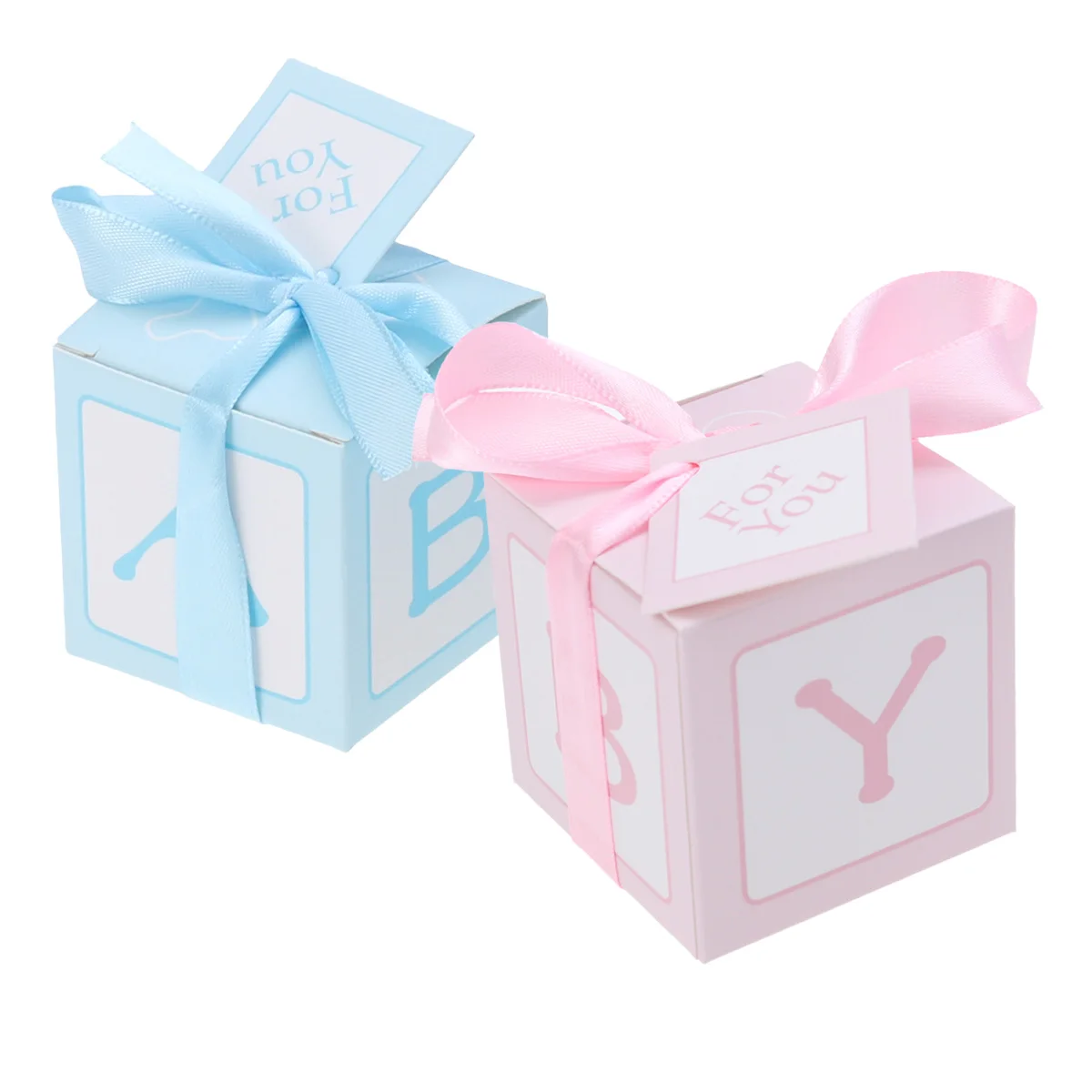 

12pcs Creative Baby Shower Stitched Ribbon Printed Cards Treat Boxes Candy Boxes Sweet Bag Baptism Container Baby Shower Party