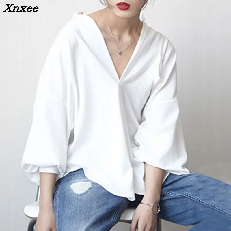 

Женская шифоновая блузка с v-образным вырезом и рукавами «летучая мышь»