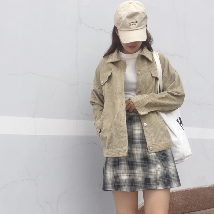 

Short Design College Wind Loose Causal Solid Corduroy Long Sleeve Female Jackets 9