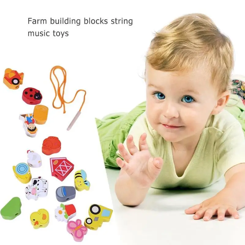

Funny Wooden Kids Toy Building Block String Beads Piercing Rope Educational Game Color Cognitive Toys Baby Early Learning Games