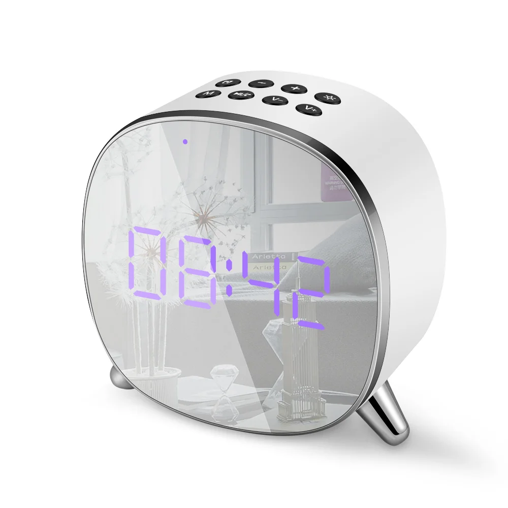 Bluetooth динамик с зеркальной поверхностью Altavoz светодиодный Будильник AUX TF
