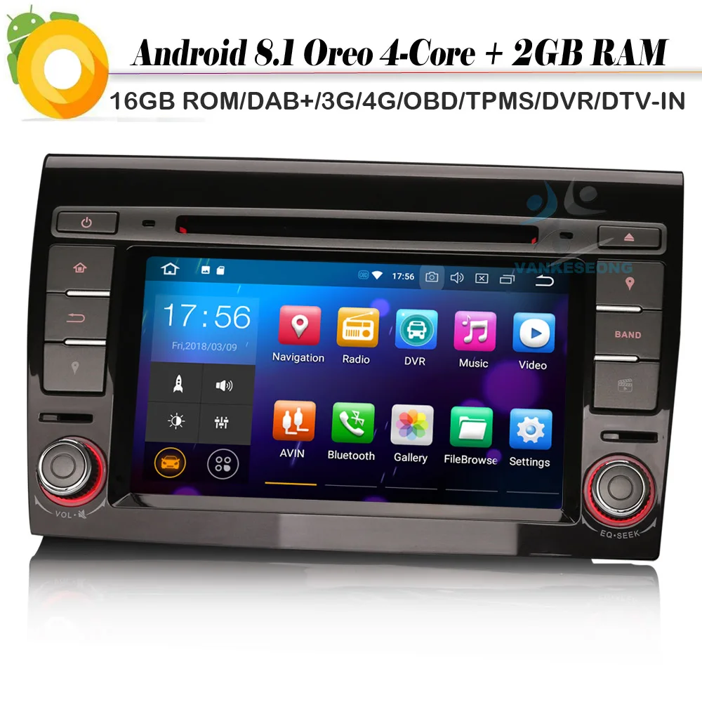 Android 8 1 Авторадио 2 Din GPS DVD NAVI WiFi 4G OBD2 Bluetooth DAB + DVB-T2 для FIAT BRAVO 2007-2014 | Автомобили и