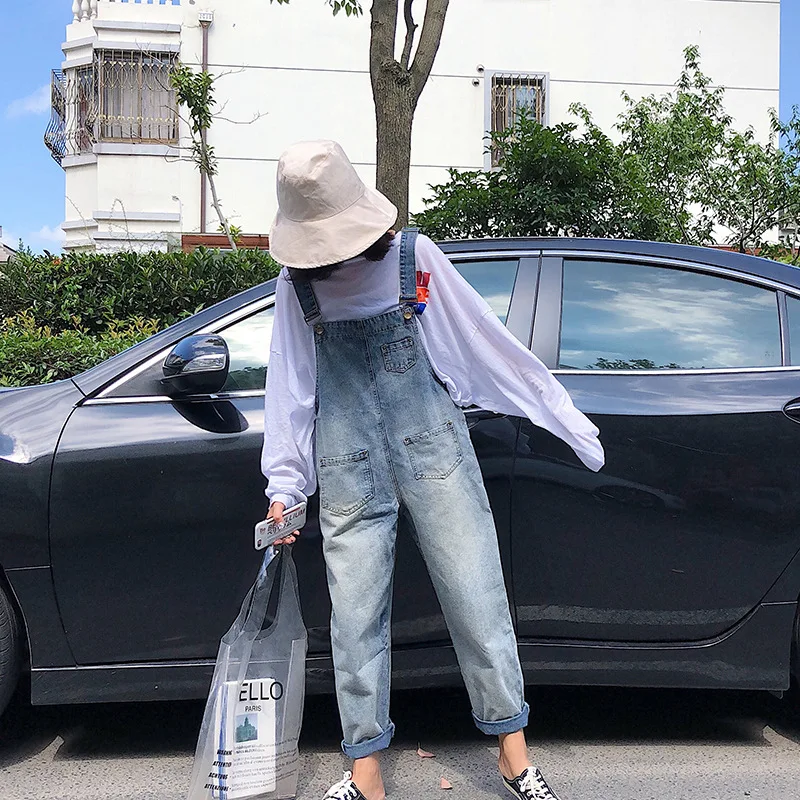 Женский джинсовый комбинезон повседневный свободный большого размера в