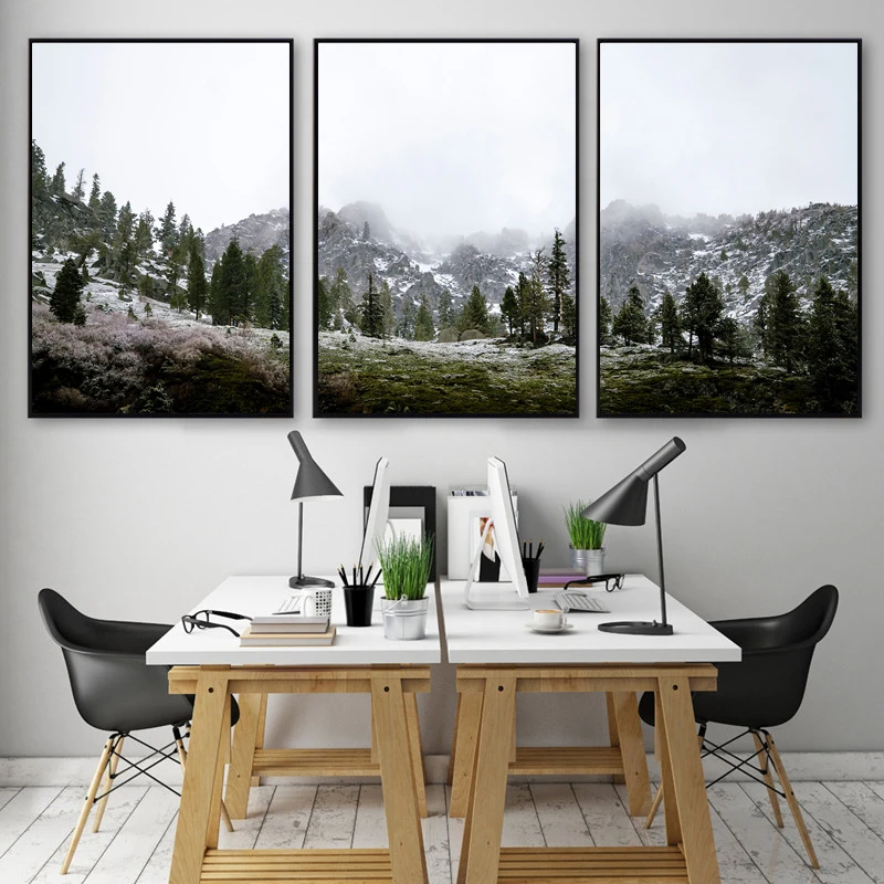 

Nordic Scandinavian Style Wall Art Snow Forest Canvas Painting Winter Scenery Posters and Prints for Living Room Home Decor