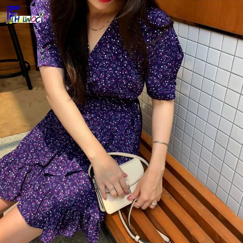 Милое мини платье Летнее женское модное с коротким рукавом повседневное