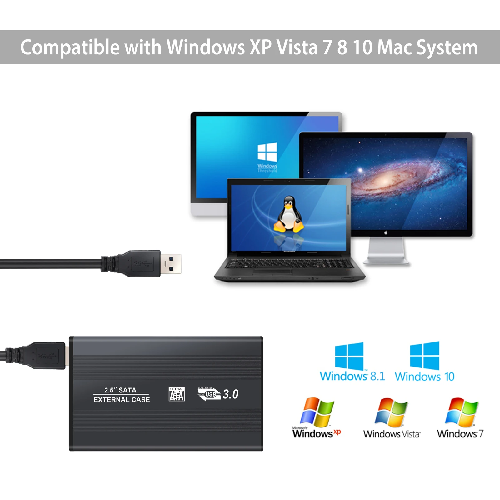 ESYNiC USB 3 0 внешний жесткий диск 2 5 "SATA HDD SSD Корпус чехол Caddy черный алюминиевый