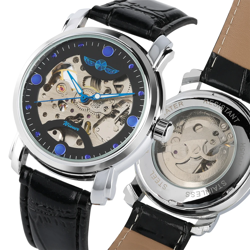 Для мужчин Роскошные Скелет автоматические деловые часы нержавеющая сталь