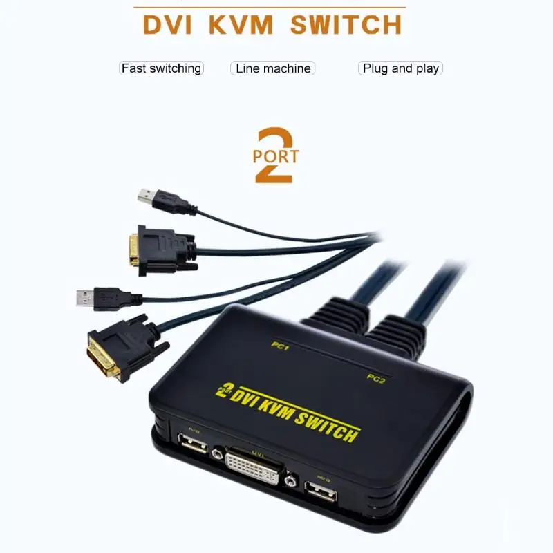 2 порта Usb 0 в 1 выход Dvi Kvm переключатель коробка с аудио-видео кабелем для монитора