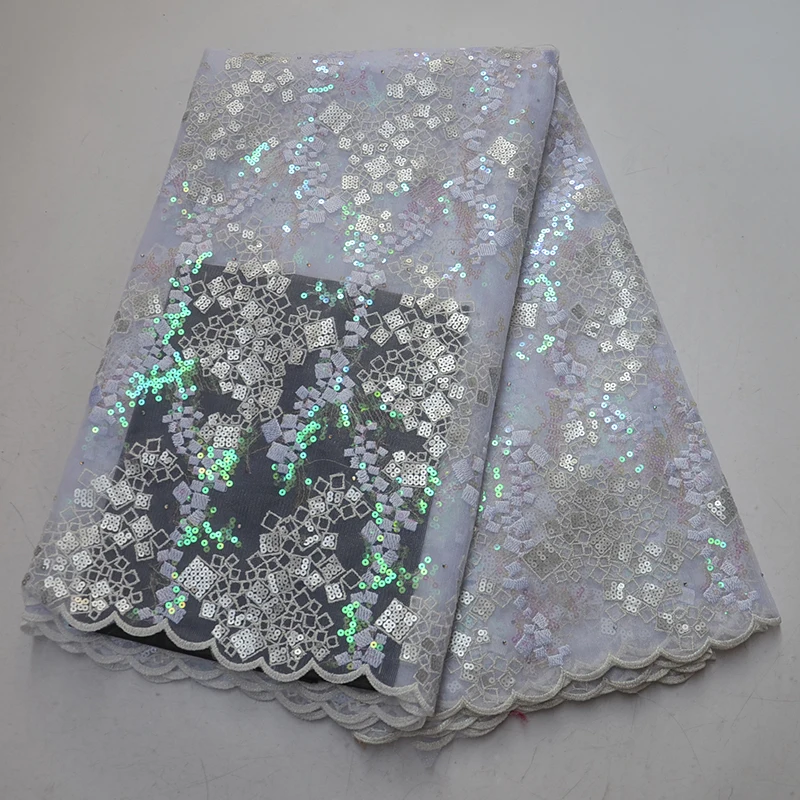 

Latest french Nigerian lace fabrics 2019 high quality sequins organza African lace fabric wedding french tulle lace for dress