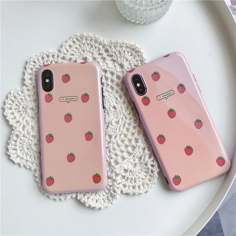 Kawaii японский розовый клубничный Blu-Ray чехол для телефона iPhone 7 Puls 6 6S 8 X XS Чехлы