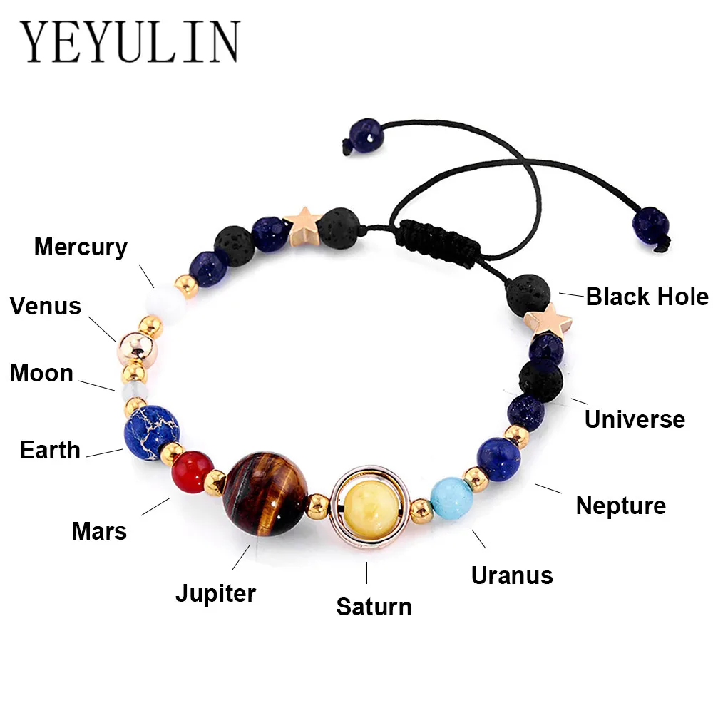 

New Fashion Solar System Universe Galaxy Eight Planets Bracelet Star Lava Reiki Natural Stone Beads Energy Adjustable Bracelet
