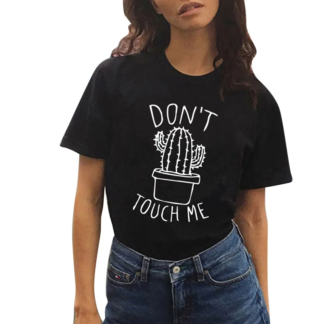 Harajuku футболка С КАКТУСОМ модная с надписью Don't Touch Me Женская Повседневная
