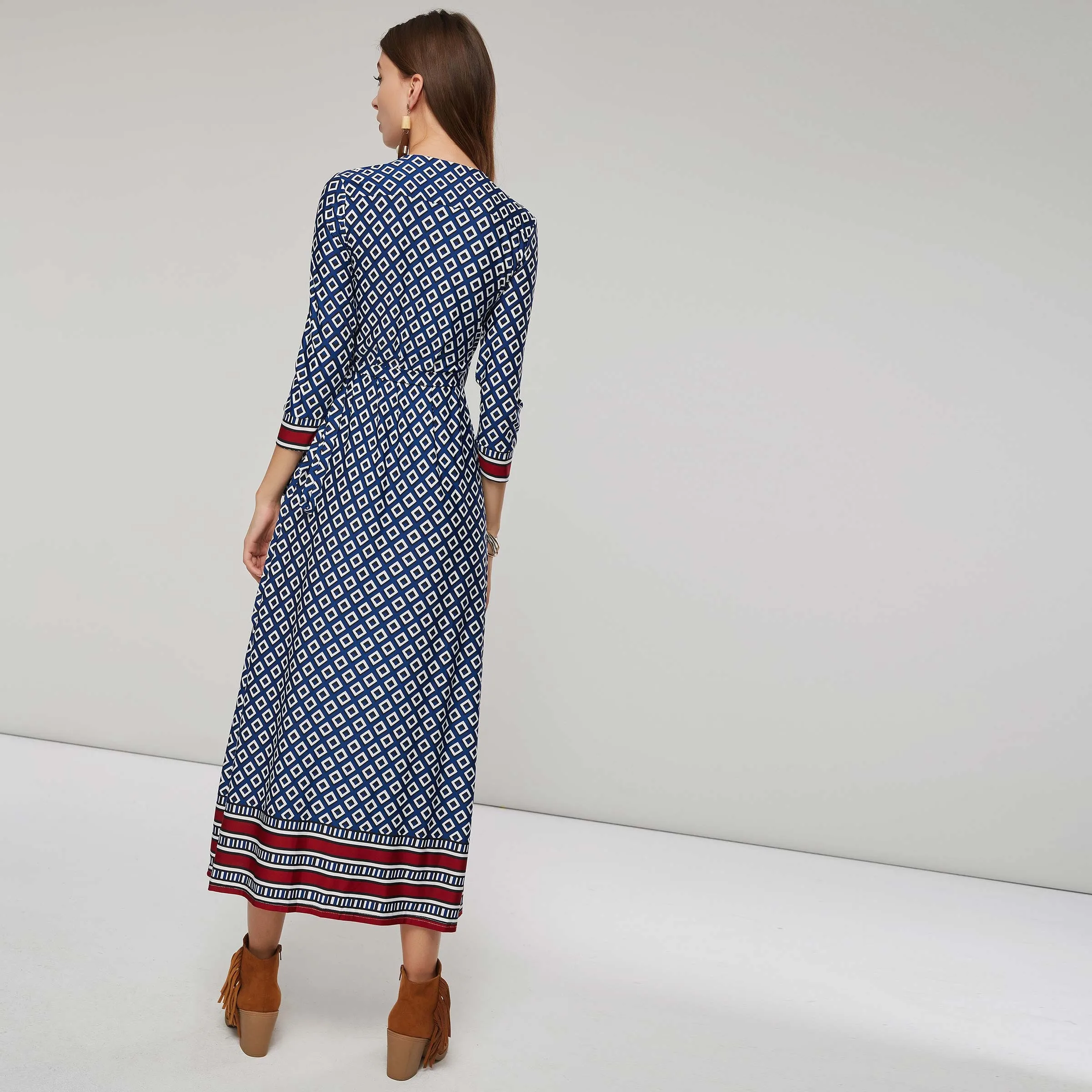 Для женщин макси платья Повседневное Boho Винтаж прямые высокая талия цветочный
