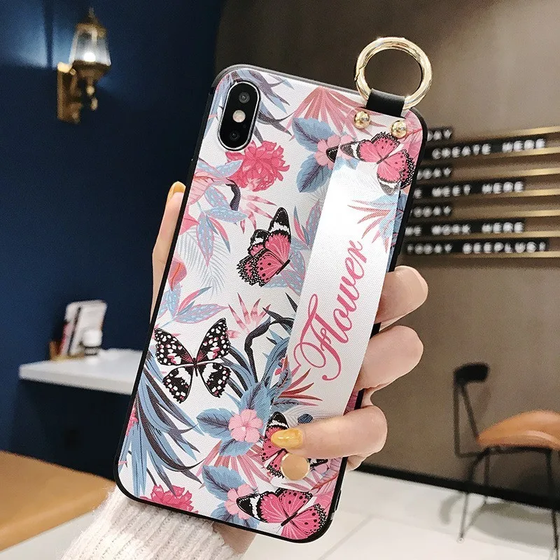 \ 3D чехол с цветочным принтом и держателем на ремешке для iPhone 11 pro max 7 8 PLUS 6 6S