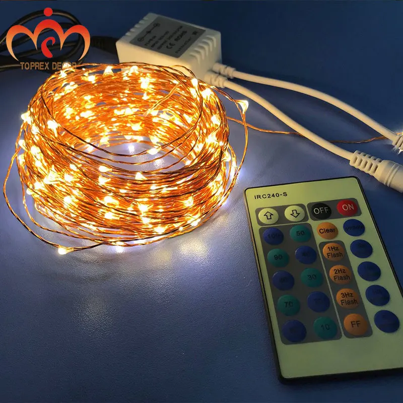 

Диммер теплый белый, 20 м, 8 моделей мерцания с дистанционным управлением, светодиодная медная гирлянда, зеркальный светильник, свадебное укр...