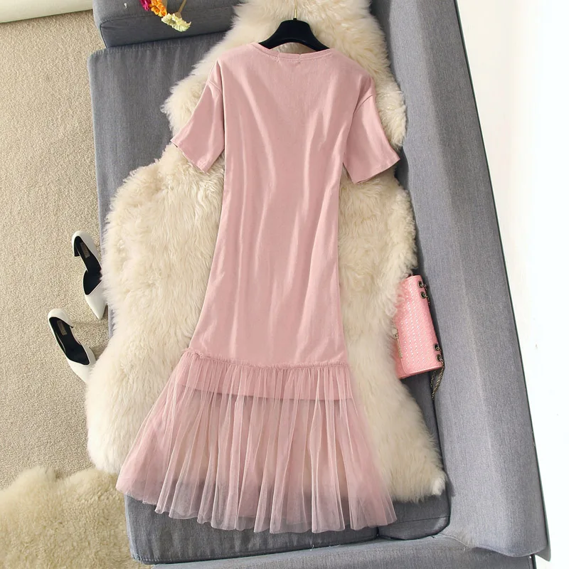 New 2019 Summer Dress Women Elegant Lace Mesh Pink Print Long Midi Slim Bodycon Casual Beach | Женская одежда