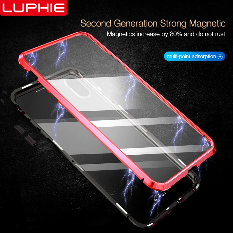 LUPHIE Magnetic Case For iPhone X XS XR 8 7 Plus Metal Coque Front Back Clear Tempered Glass Cover Max Magnet |