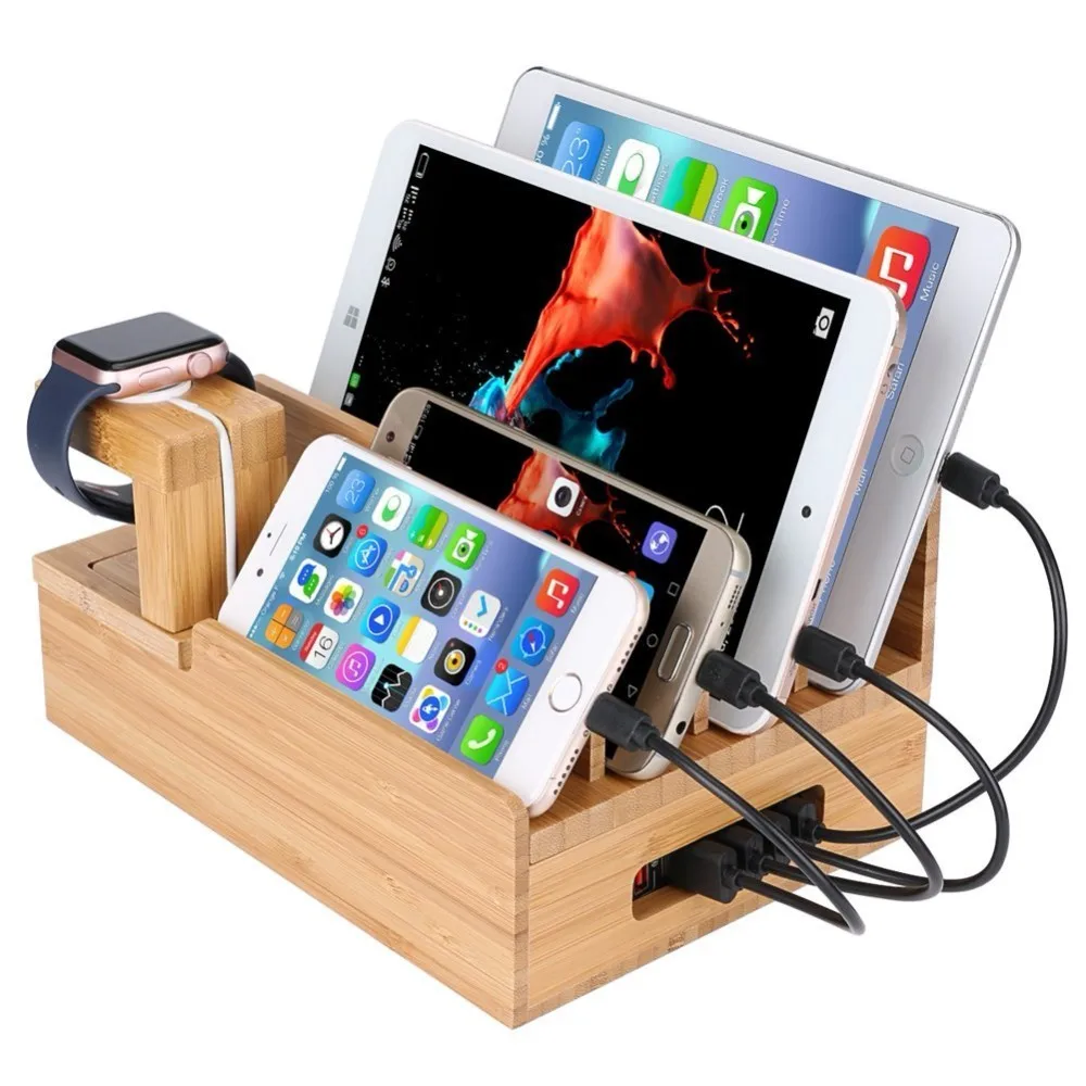bamboo wooden charging dock station mobile phone stand charger holder storage table for phone x 8 7 plus 6 6s plus 5s for watch free global shipping