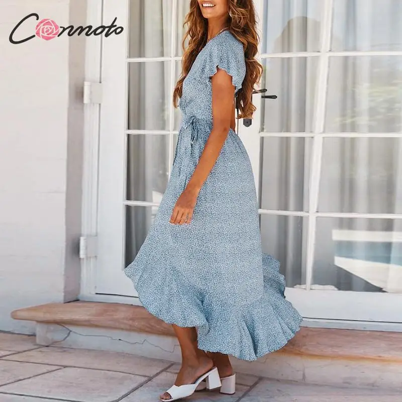 Conmoto Модное длинное платье с цветочным принтом облегающее повседневное v