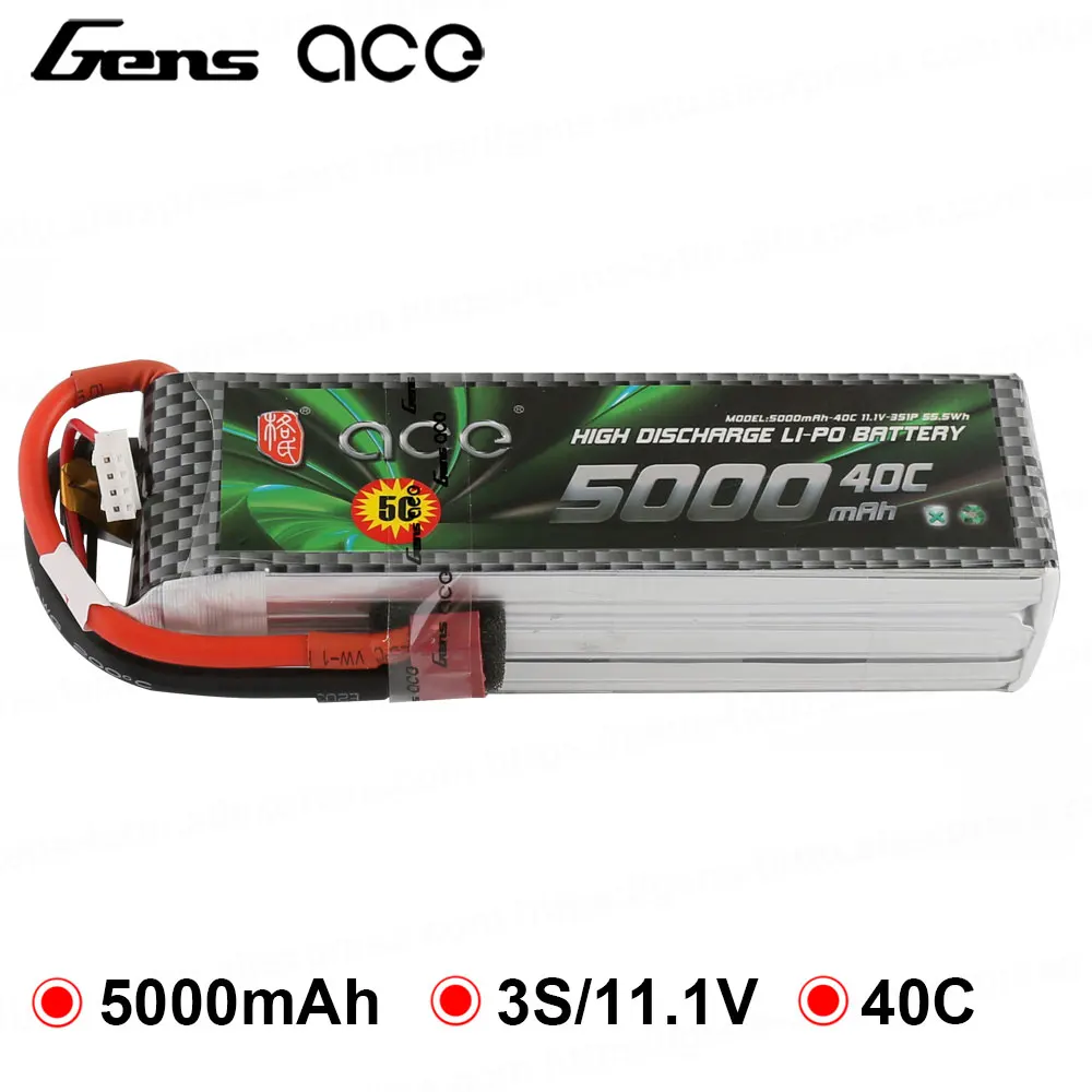 Литий полимерный аккумулятор Gens ace 5000 мАч 3S 11 1 В 40C 80C с T образной вилкой для