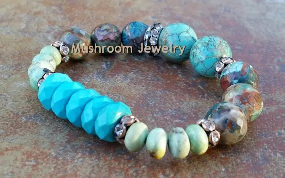 Pave Crystal Beads Mixed Stone Roundell Turquoises Howlite Beads Bracelets