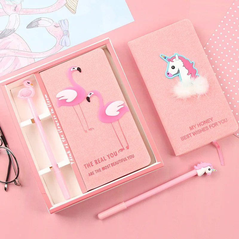 New Pink Flamingo Unicorn Notebook With Pen Stationery Writing Notes Set Office School Supplies Back To Girls Gifts | Канцтовары для