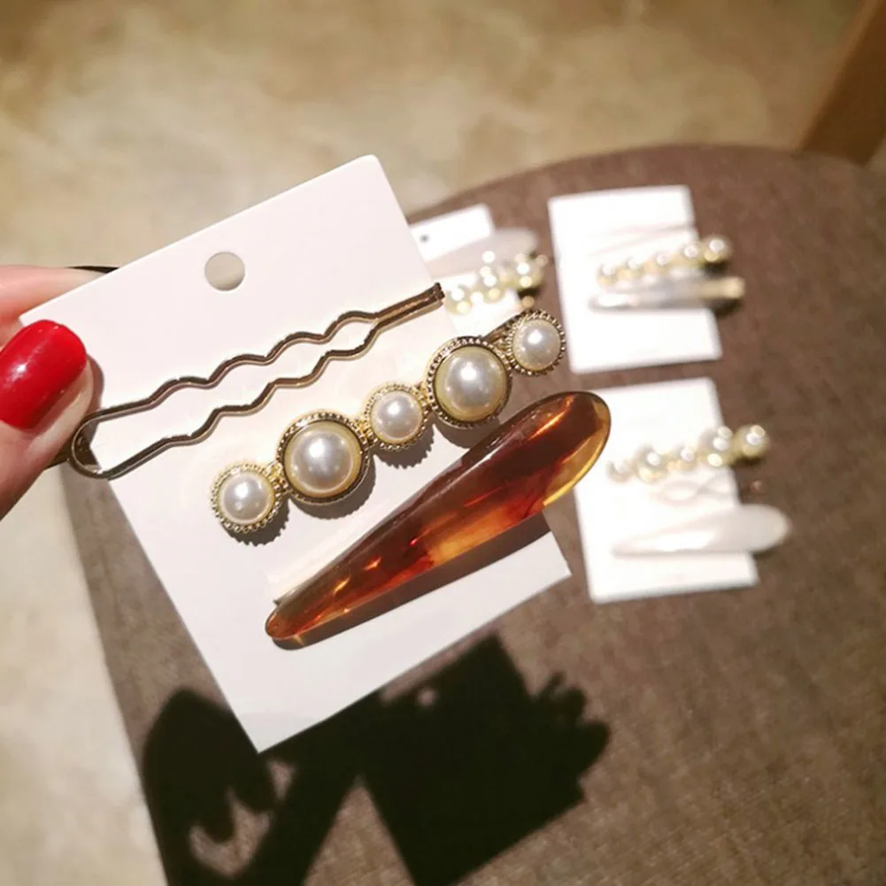 

Women Pearl Marble Hair Clip Combinations Pearls Hairpin Hair Acrylic Charms Fairy Hair Accessories 2019 New Styling Accessory