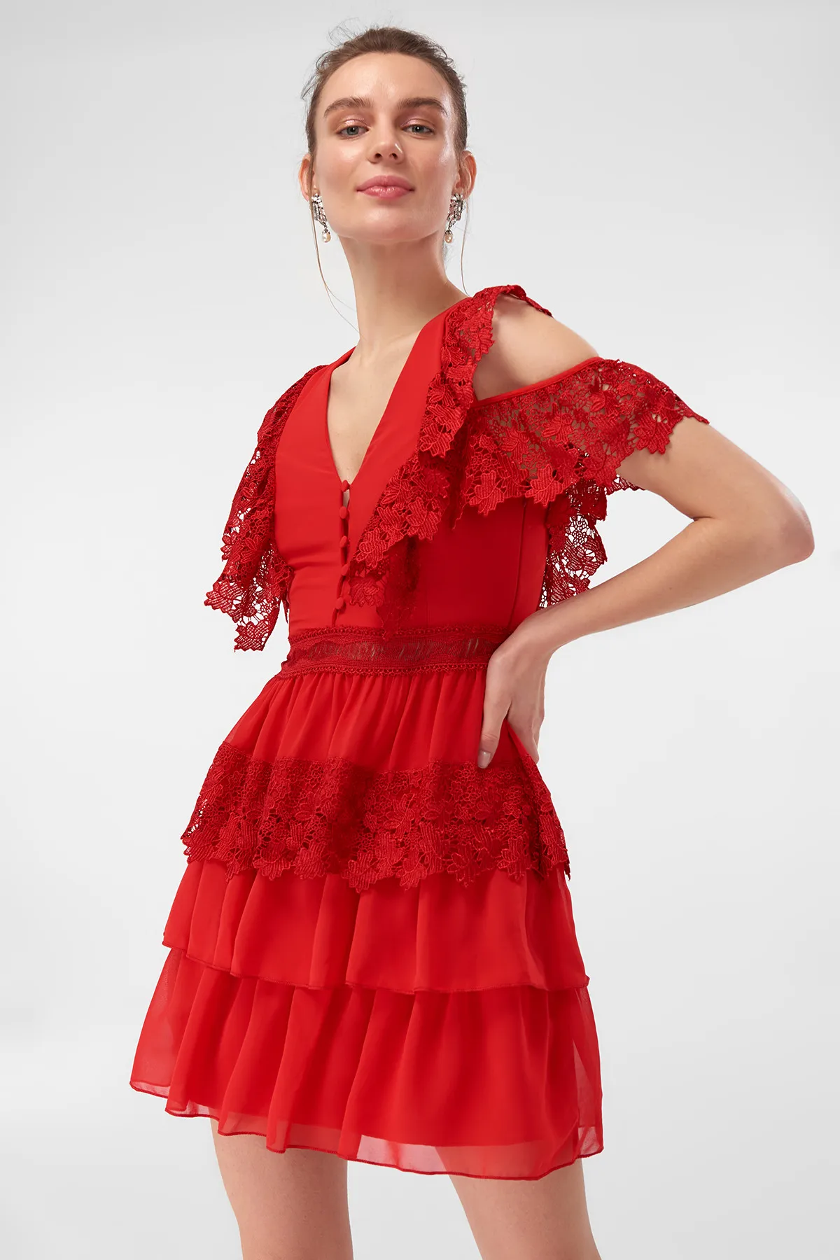 Trendyol детальное вечернее платье Красный гипюр TPRSS18VH0009 | Женская одежда
