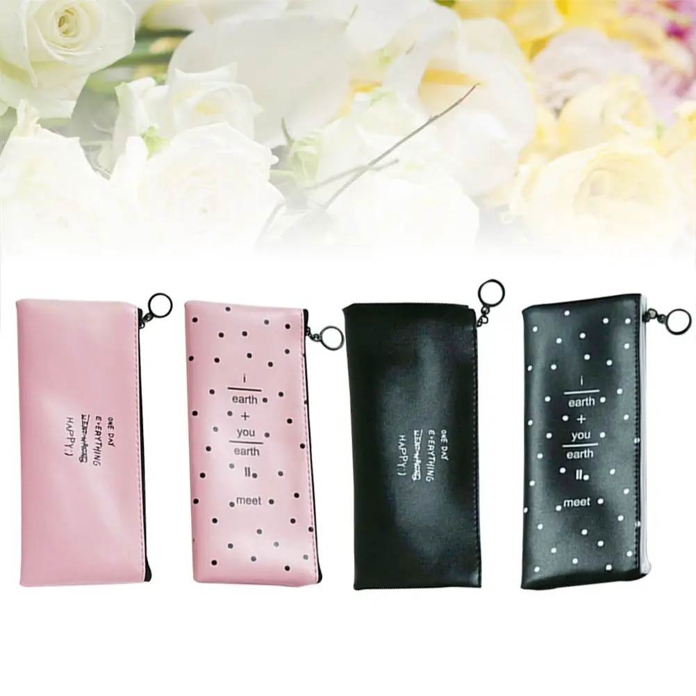 4pcs Pencil Case Letters Pattern PU Leather Pen Bag Organizer Pouch for Students Kids Children Adults | Дом и сад