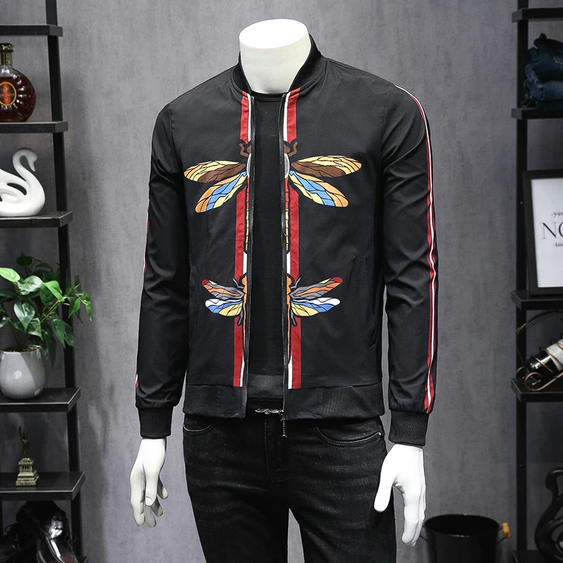 Мужская куртка с принтом стрекозы приталенная Jaqueta Masculina Inverno в полоску рукавом