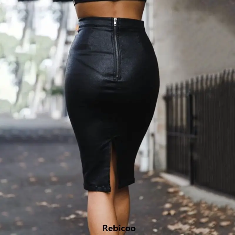 Осенняя и зимняя Офисная Женская юбка-карандаш из искусственной кожи на молнии