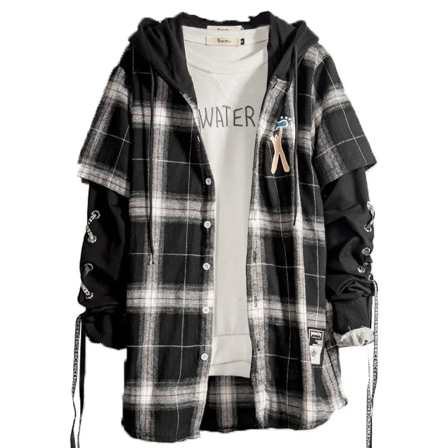 Мужская рубашка с длинным рукавом белая цветочным принтом черная японская Корейская уличная одежда