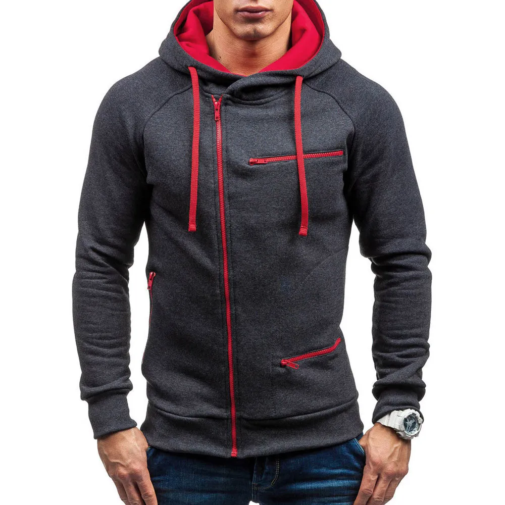 

Fashion Men's Hoodies Autumn Brand Mens Fleece Zipper Hooded Sweatshirts Male Long Sleeve Solid Color Warm Hooded Pullover Tops