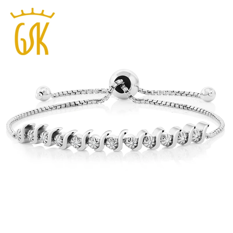 GemStoneKing (0 11 Cttw) белый алмаз 925 пробы Серебряный полностью регулируемый браслет для