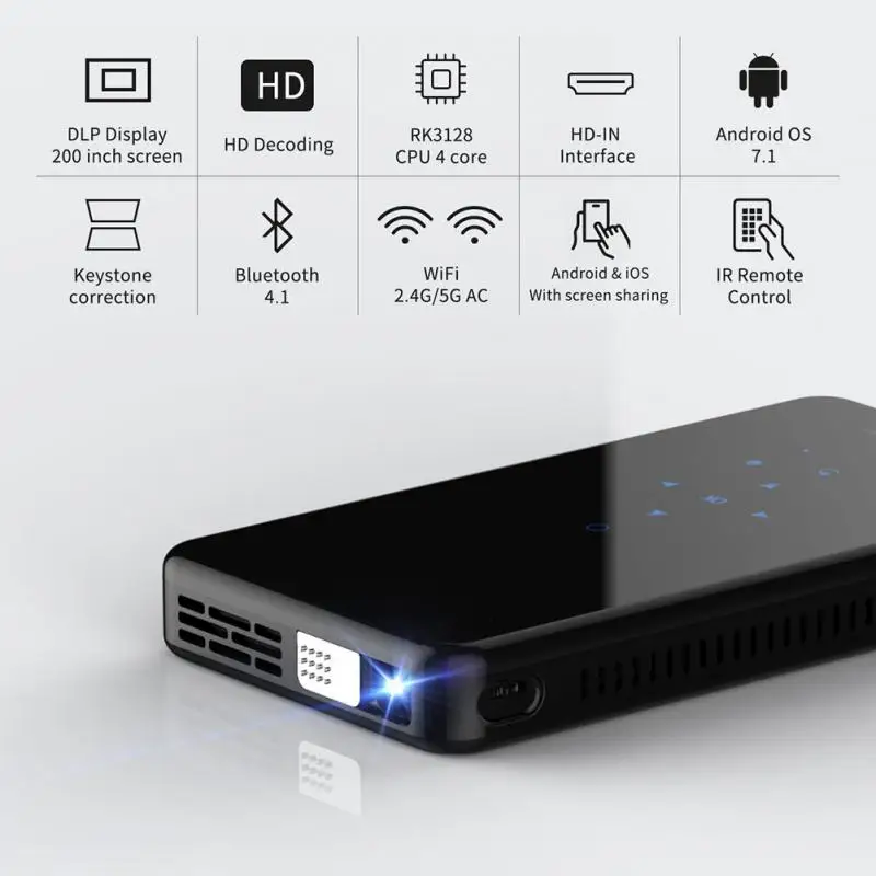Портативный мини проектор с поддержкой Bluetooth 1080 Wi Fi 4 2 ГГц и штативом|Домашний