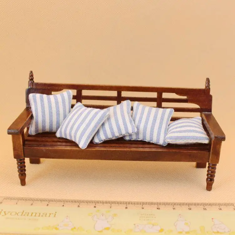 

Wood Couch with Stripe Cushions for 1:12 Doll House Furniture Accessories