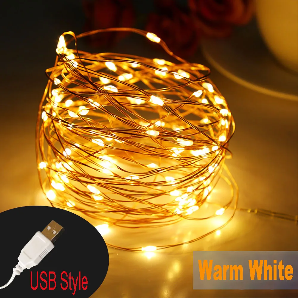 50LED световая гирлянда теплая белая USB светодиодная Светодиодная лента лампа для
