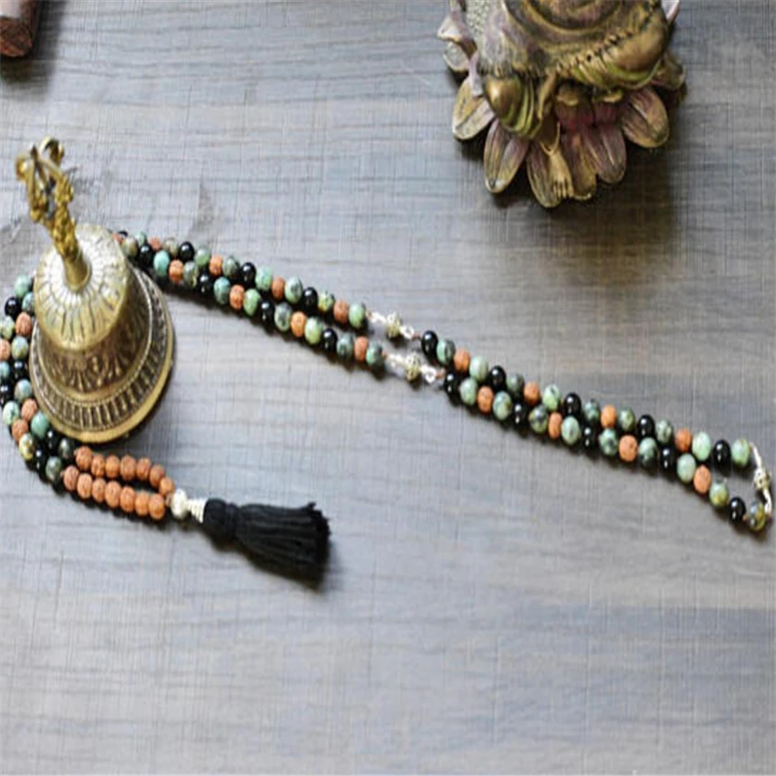 108 8 мм rudraksha Африканское ожерелье завязанный браслет молитва Исцеление Sutra