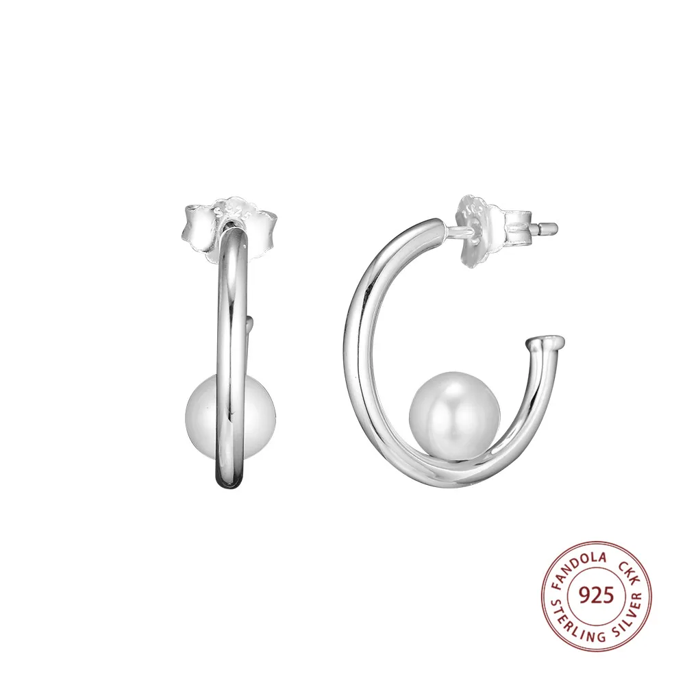 

Серьги-кольца женские из серебра 925 пробы, с жемчугом