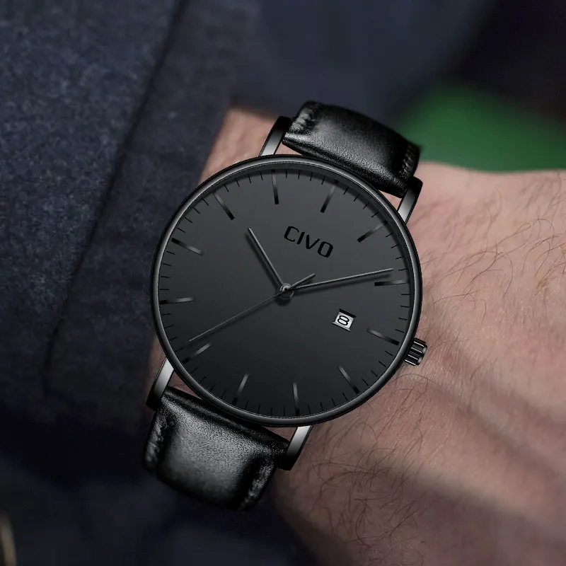 

CIVO Fashion Mens Watches Reloj Hombre Waterproof Date Quartz Wrist Watch Men Genuine Leather Watch Clock Jam Tangan Pria