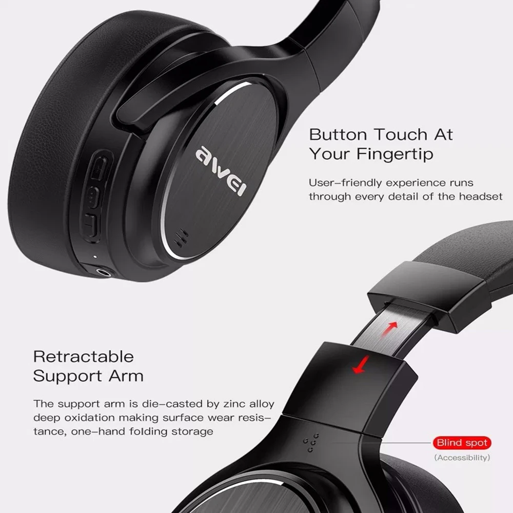 Awei A950BL ANC шумоподавление Bluetooth гарнитура беспроводной оголовье спортивные