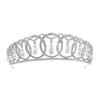 classic design cubic zirconia dangle pearl wedding bridal tiara crown for women bride hair accessories jewelry ch10223